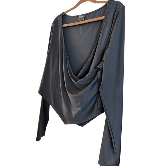 NWOT Arula Women’s Long Sleeve Faux Wrap Top Gray Size 3X V Neck - Picture 3 of 6